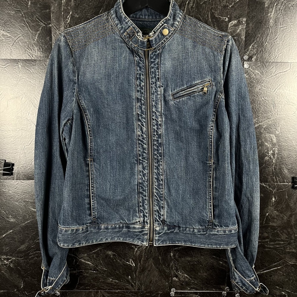 Polo Ralph Lauren Women's Blue Moto Biker Denim Jacket Large